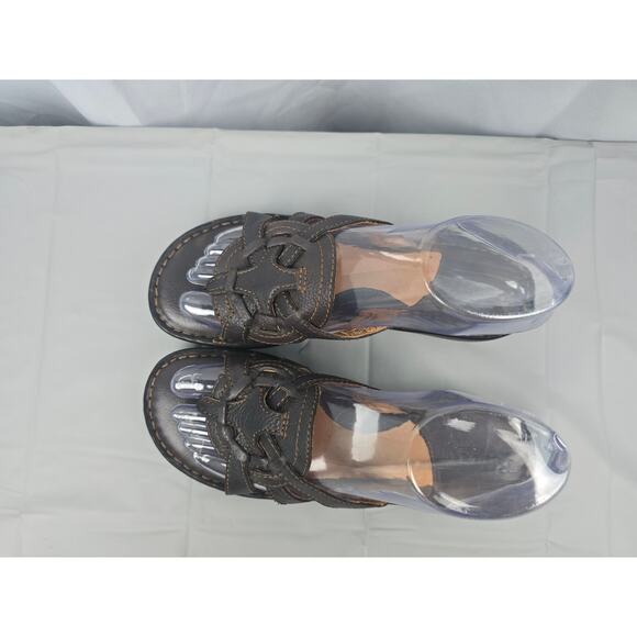 Born Women's Sandal Size 7 Black Leather Thong Slide Woven Mendala Flip Flop - Picture 8 of 11